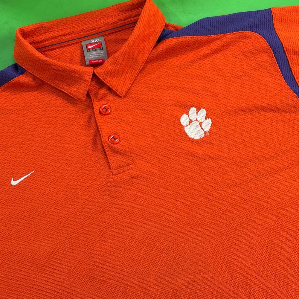 VTG Y2K Clemson Tigers Nike Polo Mens 2XL Orange Dri-FIT College Logo Golf Shirt